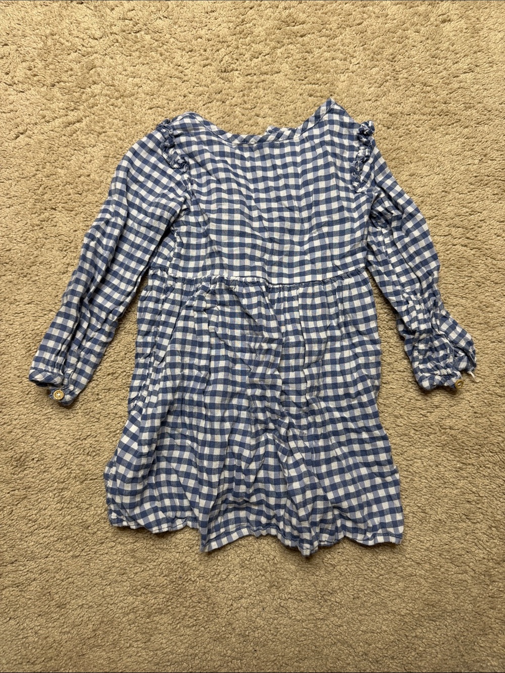 H&M Blue and White Gingham Long-Sleeve Kids Dress